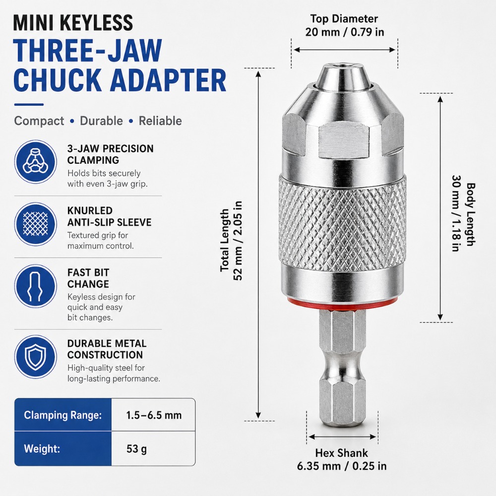 Power Tools Excel - 3 Jaw Drill Chuck Adapter with